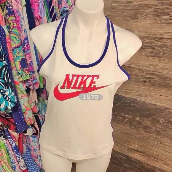 Nike White and Blue Tank Top with Red Logo - Picture 1 of 6
